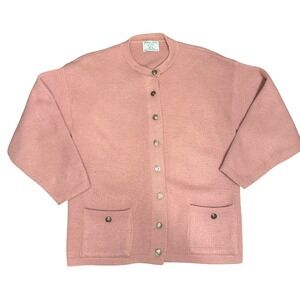 Vintage College Point Pink Knit Cardigan Sweater Button small (see measurements)